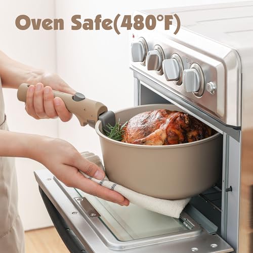 SENSARTE 17 Pièces Lot Poele et Casserole Induction, Revêtement Céramique Antiadhésif, Batterie de Cuisine avec Couvercle, Poignées Amovibles，Empilable, Compatible Lave vaisselle, Sans PFOA et PFAS
