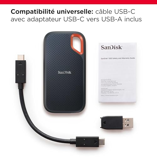 SanDisk Extreme Portable SSD   2TB Black Portable SSD 1000 Mo/s :Informatique