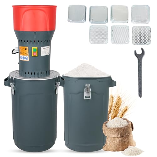 DETODDA 25L Moulin à céréales électrique Moulin à maïs Moulin agricole Moulin à céréales Machine pour céréales maïs blé fourrage Moulin à Farine Moulin 7 Tailles Grinder Tamis   1 Clé