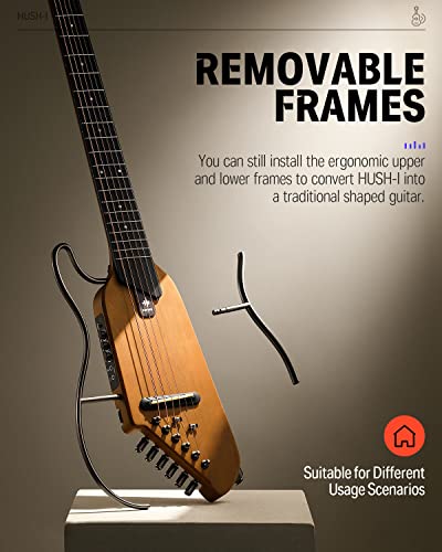 Donner HUSH I Guitare de voyage   Guitare acoustique électrique portable, ultra légère et silencieuse, corps en érable avec cadres amovibles, sac de transport et accessoires :Instruments de musique et Sono