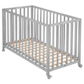 roba Lit Bébé Pliant en Hêtre Fold Up 60 x 120 cm   avec roulettes à Freins   Hauteur Réglable 2 Fois   Taupe