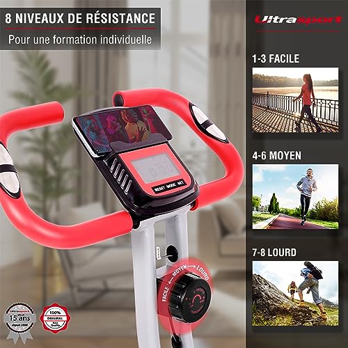 Ultrasport F Bike 350B, appareil de fitness à domicile pour l'endurance et les articulations, ergomètre/vélo d'appartement, home trainer pliable à huit niveaux de résistance Loisirs