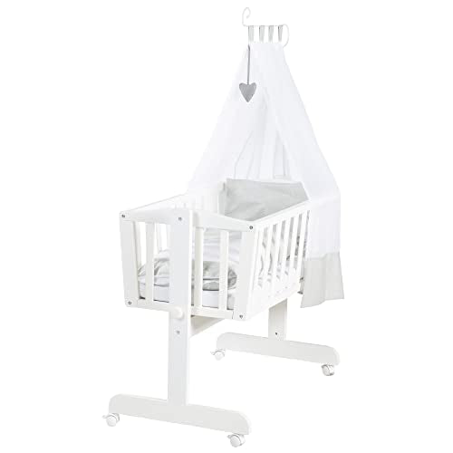 roba Berceau Complet "Heartbreaker" 40x90 cm   avec Fonction Basculante et Fixe   Équipement Textile Inclus   Bois Laqué Blanc   Motif Ours :Bébé et Puériculture