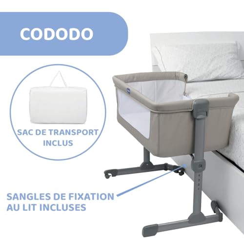Chicco Next2Me Essential Lit Bébé Cododo Dune avec Matelas, Côté Repliable, Hauteur Réglable, Fenêtre en Filet, Roues et Sac de Voyage   0 6 Mois, 9 kg :Mode