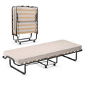 GOPLUS Lit d'appoint 80 x 200 cm avec structure en métal et matelas en mousse à mémoire de forme, lit simple avec 4 roues universelles pour bureau, chambre à coucher et salon (beige, 80 x 200 cm) :Cuisine et Maison