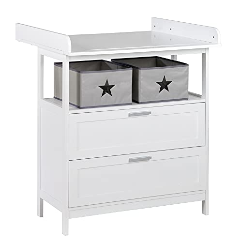 roba Commode à Langer Hamburg 2 Tiroirs   avec Plan Amovible   2 Boîtes de Rangement en Toile   Fixation Murale Incluse   Convertible en Commode de Salon / Blanc