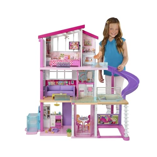 Barbie Maison De Rêve, 3 Niveaux, avec 8 Pièces Dont Une Piscine, Un Toboggan, Un Ascenseur Accessible pour Fauteuil Roulant, 70 Accessoires pour Poupées, Jouet pour Enfant de 3 Ans et Plus, GNH53 :Jeux et Jouets