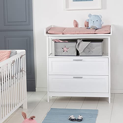 roba Commode à Langer Hamburg 2 Tiroirs   avec Plan Amovible   2 Boîtes de Rangement en Toile   Fixation Murale Incluse   Convertible en Commode de Salon / Blanc