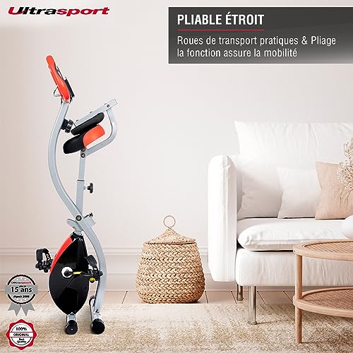Ultrasport F Bike 350B, appareil de fitness à domicile pour l'endurance et les articulations, ergomètre/vélo d'appartement, home trainer pliable à huit niveaux de résistance Loisirs