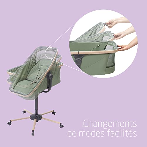 Maxi Cosi Alba Berceau bébé 3 en 1, Lit bébé, Transat bébé inclinable et Chaise Haute bébé, Tissus 100% recyclés, Naissance à 3 Ans (15 kg), Compatible avec kit Repas Alba, Beyond Green :Bébé et Puériculture