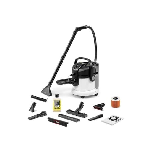 Kärcher Shampouineuse SE 4 Plus, Flexible d'Aspiration, Réservoirs Eau Fraîche/Eau Sale : 4 l, Suceurs de Lavage avec Embouts pour Sol Dur, Moquettes, Fauteuils, Fentes