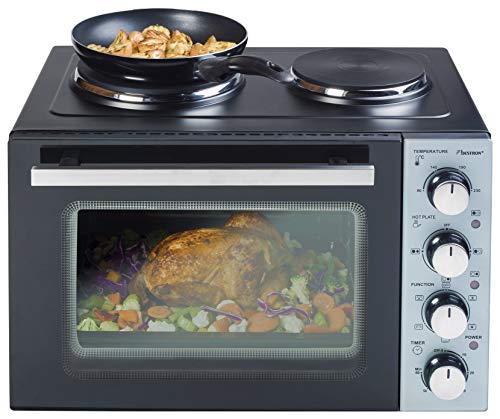 Bestron, Cuisinière Grill   Four avec Plaque de Cuisson Double, Chaleur Supérieure/Inférieure, Circulation d'Air Chaud, Jusqu'à 230°, 3200 Watt, Noir