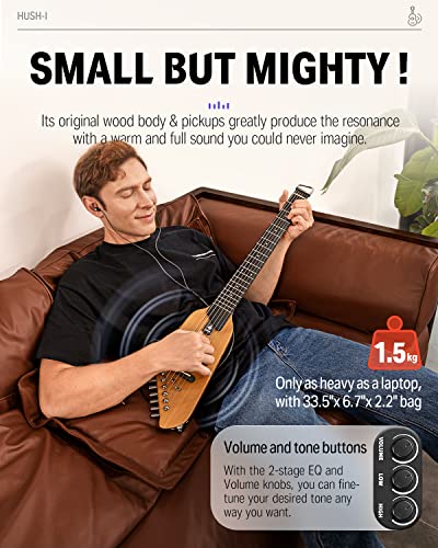 Donner HUSH I Guitare de voyage   Guitare acoustique électrique portable, ultra légère et silencieuse, corps en érable avec cadres amovibles, sac de transport et accessoires :Instruments de musique et Sono
