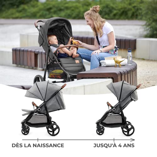 Kinderkraft GRANDE PLUS Poussette Canne dès la Naissance jusqu’à 22 kg, Pliage d'une seule main, Position allongée, Capote extensible, 4 Roues amorties, Gris :Bébé et Puériculture