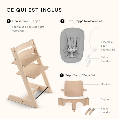 Chaise haute Stokke Tripp Trapp (Naturel) avec Newborn Set &amp; Baby Set 2 (Naturel)   Design sûr, ajustable et ergonomique :Bébé et Puériculture