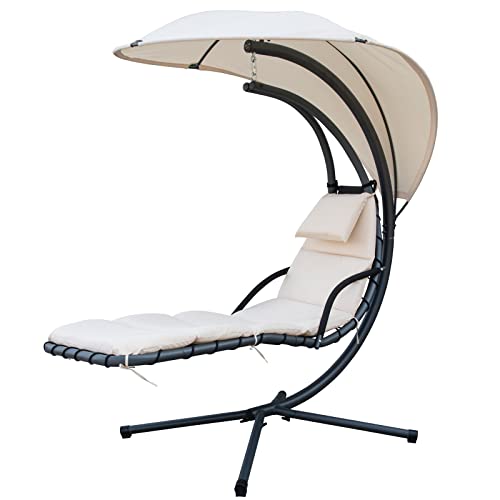 Gardenia Hamac Fauteuil Chaise Longue Suspendue à Bascule avec Pare Soleil Kelly Beige