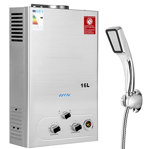 BreeRainz Chauffe eau à Gaz 16LPM,32KW Chauffe eau à Gaz GPL Propane Butane,Pression d'eau de Démarrage Super Basse,pour la Maison et I'extérieur