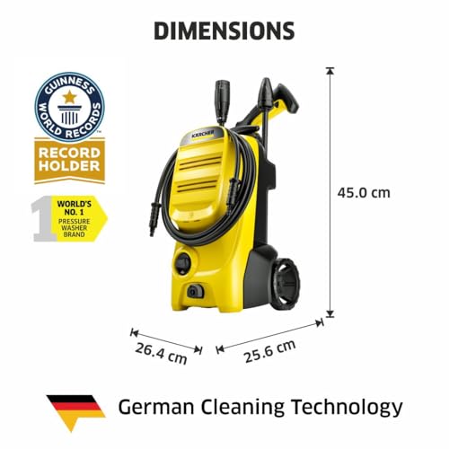 Nettoyeur Haute Pression K4 Classic Car Kärcher, (130 Bar, 420l/h, 30m²/h,4,57 kg). Inclus Un Pistolet, Un Flexible Haute Pression, Une Lance Vario Power, Une rotabuse et Une poignée de Transport