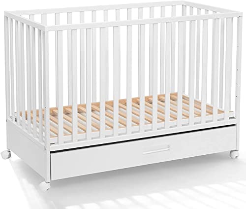 ATB lit Bebe en tiroir evolutif LUX   60x120 Matelas Dimension   pour en 0 3 âge   Blanc Lits pour Enfant   Chambre Bois Enfants   bébé Berceau a barreaux   Complete Nourrissons mobilier :Bébé et Puériculture