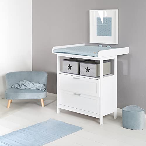 roba Commode à Langer Hamburg 2 Tiroirs   avec Plan Amovible   2 Boîtes de Rangement en Toile   Fixation Murale Incluse   Convertible en Commode de Salon / Blanc