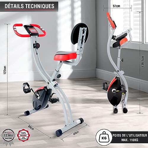 Ultrasport F Bike 350B, appareil de fitness à domicile pour l'endurance et les articulations, ergomètre/vélo d'appartement, home trainer pliable à huit niveaux de résistance Loisirs