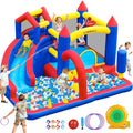 GYMMALL Chateau Gonflable Exterieur pour Enfants, Structure Gonflable avec Toboggan, Souffleur, Trampoline pour Intérieur, Château Gonflable pour Chambre, Jardin, Fêtes ou Parc