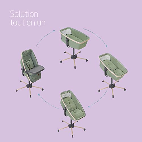 Maxi Cosi Alba Berceau bébé 3 en 1, Lit bébé, Transat bébé inclinable et Chaise Haute bébé, Tissus 100% recyclés, Naissance à 3 Ans (15 kg), Compatible avec kit Repas Alba, Beyond Green :Bébé et Puériculture