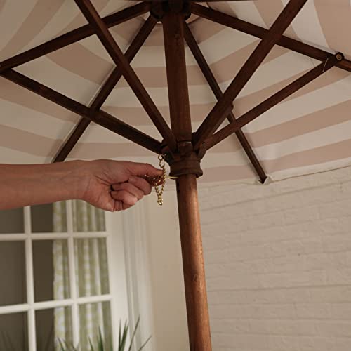 KidKraft Table et Bancs de Jardin pour Enfant avec Coussins et Parasol, Salon de Jardin extérieur en Bois pour Enfants, Rayé écru et Blanc, 00500 :Jardin