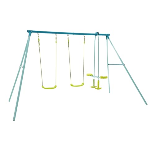 TP Toys TP520 Ensemble Double avec glisseur, Deux sièges balançoires et Glide Ride, Cadre en Acier, 3 10 Ans, Convient pour 4 Enfants, Vert