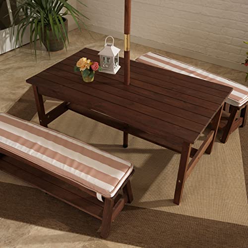 KidKraft Table et Bancs de Jardin pour Enfant avec Coussins et Parasol, Salon de Jardin extérieur en Bois pour Enfants, Rayé écru et Blanc, 00500 :Jardin