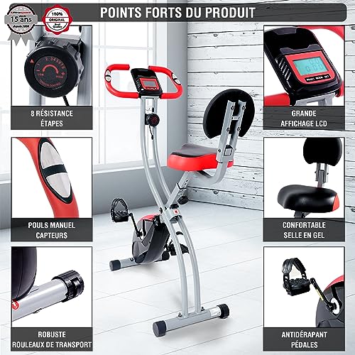 Ultrasport F Bike 350B, appareil de fitness à domicile pour l'endurance et les articulations, ergomètre/vélo d'appartement, home trainer pliable à huit niveaux de résistance Loisirs