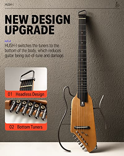 Donner HUSH I Guitare de voyage   Guitare acoustique électrique portable, ultra légère et silencieuse, corps en érable avec cadres amovibles, sac de transport et accessoires :Instruments de musique et Sono