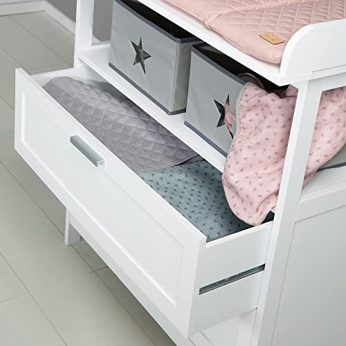roba Commode à Langer Hamburg 2 Tiroirs   avec Plan Amovible   2 Boîtes de Rangement en Toile   Fixation Murale Incluse   Convertible en Commode de Salon / Blanc