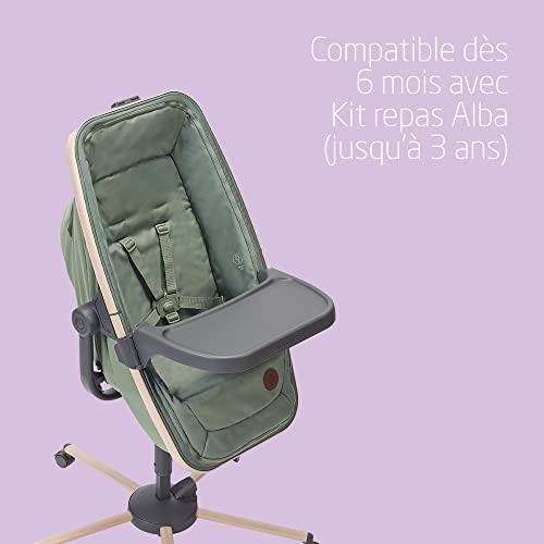Maxi Cosi Alba Berceau bébé 3 en 1, Lit bébé, Transat bébé inclinable et Chaise Haute bébé, Tissus 100% recyclés, Naissance à 3 Ans (15 kg), Compatible avec kit Repas Alba, Beyond Green :Bébé et Puériculture