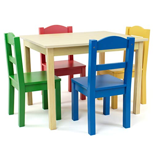 Humble Crew Ensembles de Tables et chaises pour Enfants, Dense, Bois Naturel/Couleurs primaires, Taille Unique :Cuisine et Maison