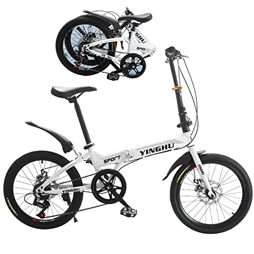 Vélo Pliant à Suspension Complète 6 Vitesses pour Homme, Femme, Fille, Garçon, Convient à Partir de 160 180 Cm Vélo City Cadre en Acier À Haute Teneur en Carbone,White,20inch :Sports et Loisirs