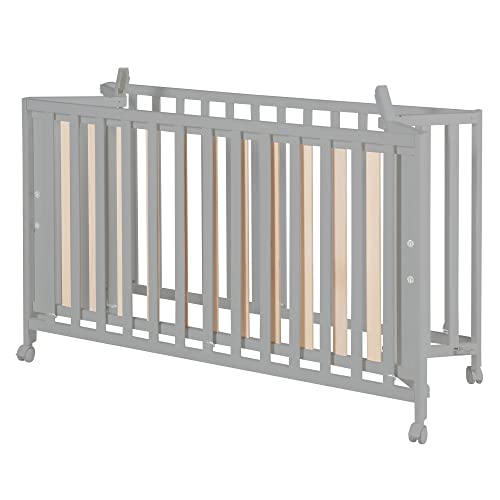 roba Lit Bébé Pliant en Hêtre Fold Up 60 x 120 cm   avec roulettes à Freins   Hauteur Réglable 2 Fois   Taupe