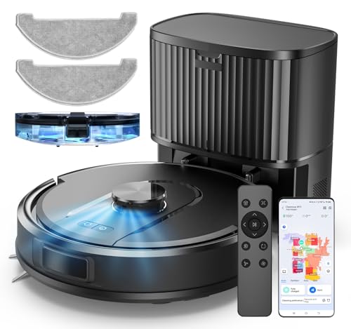 Robot Aspirateur Laveur 5000Pa,Cleanova W11 Aspirateur Robot avec Vidange Automatique Poussière,Navigation LiDAR avec Cartographie,180min,Connecté par Alexa/APP,Idéal pour Tapis Poils d'animaux :Cuisine et Maison