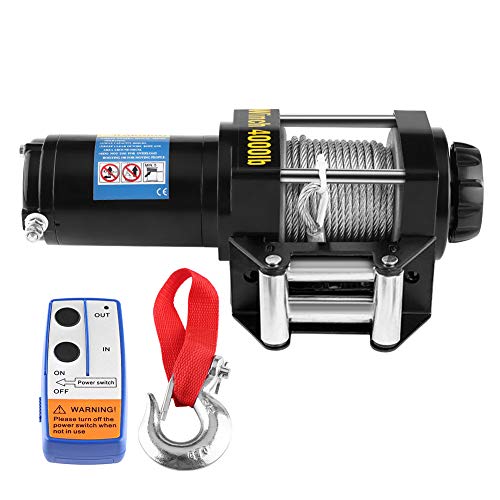 Treuil Électrique 12 V, Treuil à Moteur Avec Télécommande Radiotreuil à Câble En Acier Quad Treuil ATV, Pour Voiture Remorque Camion 4000 Lb 15 m Câble En Acier Solide