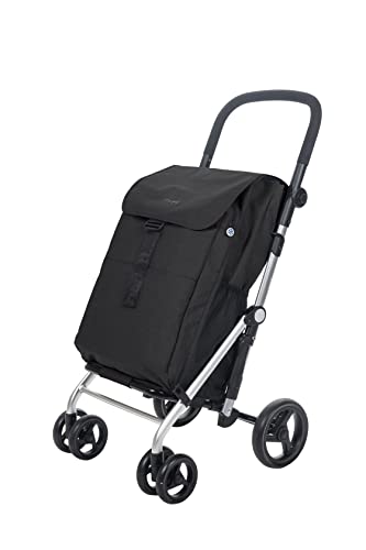 Carlett   Chariot de courses, Chariot de supermarché pliable avec 4 roues, résistant à la pluie et une grande capacité de 32kg, sac principal de 64L, glacière de 10,5L et poche arrière   Couleur Noir