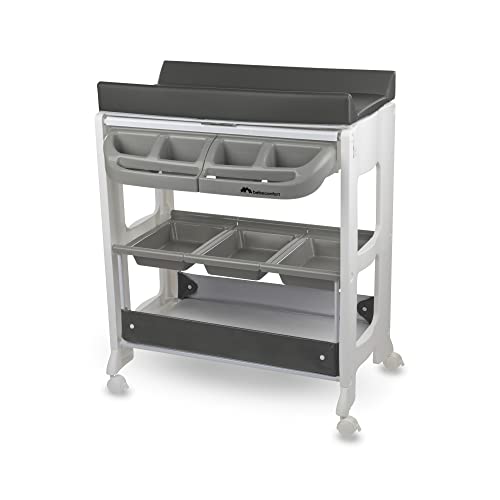 Bebeconfort Dolphy, Baignoire &amp; Table à Langer Bébé, 0 12 Mois (max. 11 kg), Facile à Déplacer avec 4 Roulettes, Compartiments, Matelas Rembourré, Drainage Facile de la Baignoire, Grey Mist