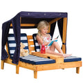 KidKraft Chaise Longue en Bois pour Enfant avec Coussins, Bain de Soleil Double, Salon de Jardin extérieur pour Enfants, Bleu Marine et Blanc, 00524