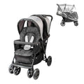 Bambisol Poussette Double | Toute Equipée, Habillage Pluie Inclus, Pliage Facile | Gris Noir