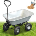Chariot de Jardin à Main 75L   Remorque Brouette 4 Roues Gonflables Ø 260 mm   Benne Basculante   Capacité de Charge Max 250 KG   Long Manche   86 x 60,5 CM   Métal Galvanisé