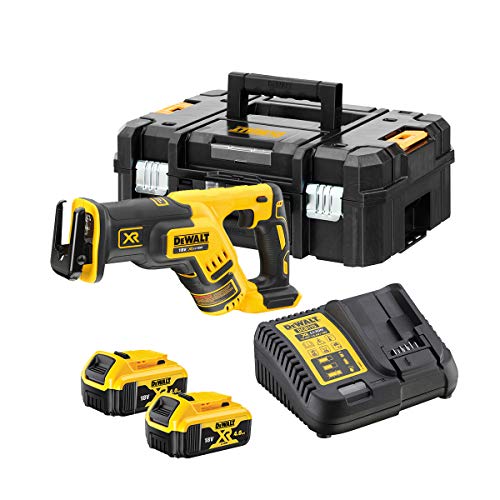 DeWalt Scie Sabre Compact Brushless XR 18V 5 Ah   DCS367P2 QW   Scie Électrique sans Fil avec Coffret TSTAK, 2 Batteries et Chargeur   Vitesse 2900tr/min   Coupe Bois 300mm/Acier 100mm Noir/Jaune :Bricolage