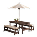 KidKraft Table et Bancs de Jardin pour Enfant avec Coussins et Parasol, Salon de Jardin extérieur en Bois pour Enfants, Rayé écru et Blanc, 00500 :Jardin