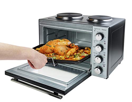 Bestron, Cuisinière Grill   Four avec Plaque de Cuisson Double, Chaleur Supérieure/Inférieure, Circulation d'Air Chaud, Jusqu'à 230°, 3200 Watt, Noir