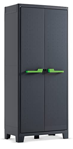 KETER Armoire Haute Moby   Armoire de Rangement en Résine   Étagères Modulables, Pieds Surélevés   Cuisine, Garage, Atelier, Placard   80 x 44 x 182 cm   Anthracite